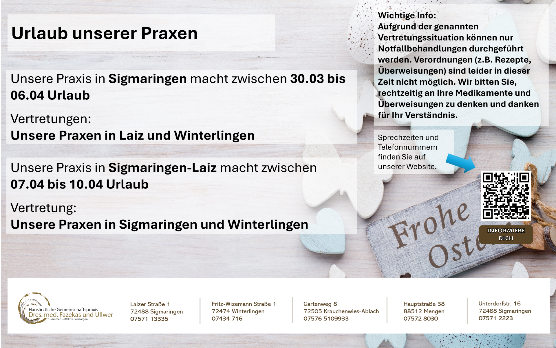 Unsere Vertretungen über Weihnachten und Neujahr
